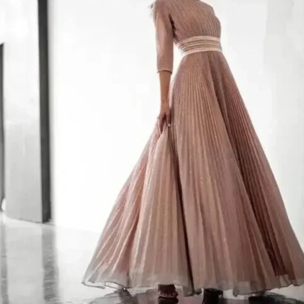 MAC DUGGAL Shimmering Pleated A-Line Pink Rose Gold Tulle Ball Gown 30700 Sz 10 - Picture 16 of 16